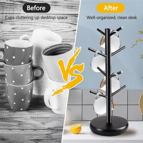 Coffee Mug Tree 360 Rotated Coffee Cup Tree with 8 Hooks Coffee Counter Bar Multifunction Display Rack Thicker Base 1