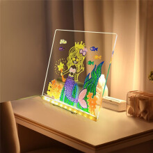 LED Luminous Draw Board Toy with Colorful 12 Pens DIY Erasable Letter Message Board for Kids Birthday Gift 20x20CM