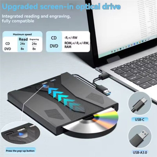 7 in 1 USB 3.0 Type C External Multifunction CD DVD Drive Optical Player Burner for PC Laptop 1
