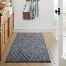 (60 x 110 cm, Grey) Soft High Low Short Pile Rugs Bedroom Livingroom Floor Carpet