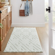 (80x150cm - Runner/Kitchen Rug, Rhombus Cream) High Low Pile Shaggy Geometric Rug - Modern Non Slip Area Rugs