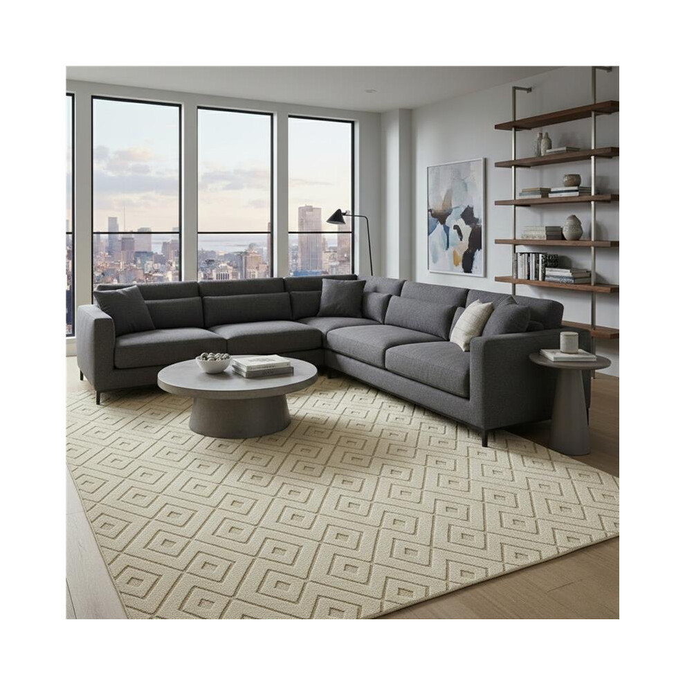 Aspire Homeware (200 X 290 Cm, ) Soft High Low Short Pile Rugs Bedroom Livingroom Floor Carpet Cream