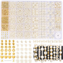 Kit para Fazer Pulseiras com 1860 Peças, 5 Tamanhos de Contas Redondas de Pérolas Brancas, Contas Sortidas para Fazer Joias, Artesanato DIY
