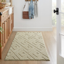 (60 x 110 cm, Beige) Soft High Low Short Pile Rugs Bedroom Livingroom Floor Carpet