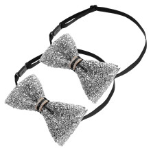 8Pcs Children’s Crystal Bow Ties Silver Sparkling Clip-on for Concerts