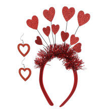 3Sets Romantic Red Heart Headband and Earrings Valentines Costume Set