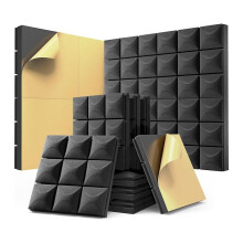 12Er-Pack Schalldichte Schaumstoffplatten mit Selbstklebung, 12 X 12 X 2 Zoll Akustikplatten, Schalldichte Wandpaneele Schwarz