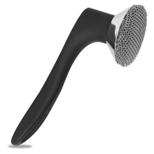 Cast Iron Scrubber, Stainless Steel Chainmail Scrubber with Silicone Handle, Welded Fine Chain Mail Scrubber