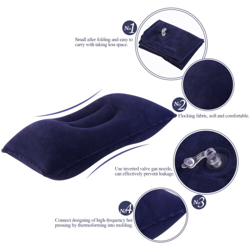 2Pièces Oreiller De Voyage Gonflable Bleu Super-Épais 2
