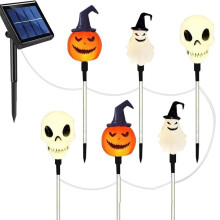 6 Pack LED Outdoor Solar Ground Insertion Colored Pumpkin GhostHead Lights, Waterproof Solar Courtyard Decoration
