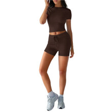 Womens Two Piece Lounge Sets Casual Summer Outfits 2 Piece Short Matching Clothing Set Brown L