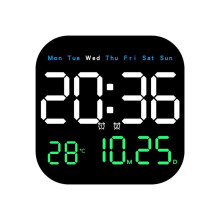 Digital Wall Clocks Temperature Date Week Dispaly Electronic Table Clock 12/24H Wall-Mounted LED Alarm Clock Remote,A