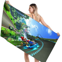 (Racing Car)Toalha de banho 3d Super Mario Bros tamanho grande secagem rápida absorvente roupão viagem