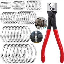 50 Pieces Stainless Steel CV Hose Clamps Set with Hose Clamp Pliers, 7 Sizes Adjustable Clamps Pipe Hose Clamp