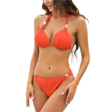Women'S Printed Halter Tie Back Bikini Swimsuit Flattering Coverage Two Piece Bathing Suit Orange L