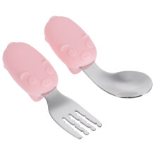 2Sets Baby Selbstfütterungsset Besteck Kurzer Pink