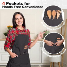 Chef Canvas Apron for Men Women,Across Back Kitchen Bib Apron with 4 Pockets,for Cooking Hairstylist Work