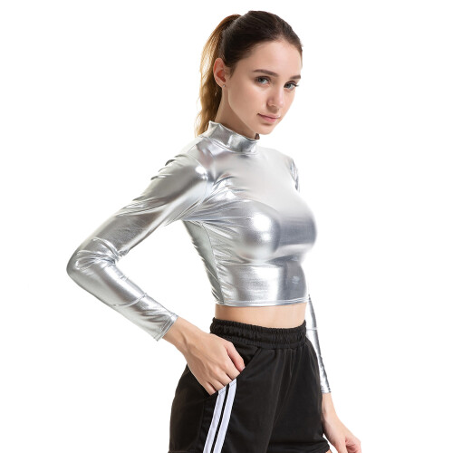 2Pcs Silver Bustier Women’s Performance Clothes Shiny Comfortable Tops