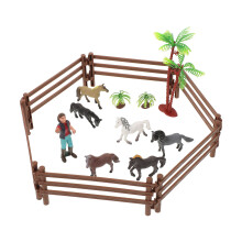 3Sets Detailed Miniature Horse Ranch Model Plastic Stable Playset