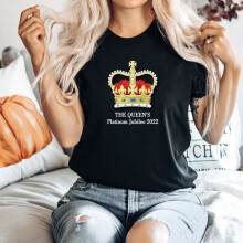 (Black,L)The Queens Platinum Jubilee Celibration Tshirt Union Jack With Crown Shirt T