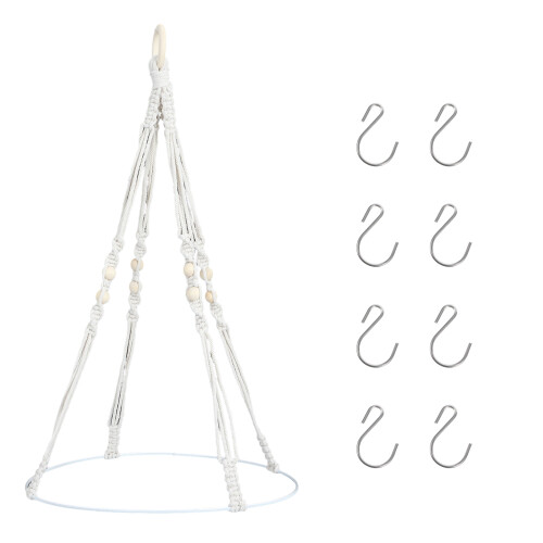 3Sets Handgewebter Hängender Kräutertrockner Beige Holz Baumwolle