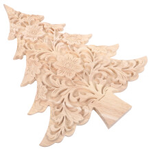 5Pcs Beige Wooden Christmas Tree Ornaments Rustic DIY Tabletop Decor