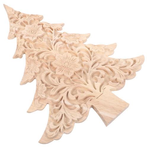 5Pcs Beige Wooden Christmas Tree Ornaments Rustic DIY Tabletop Decor