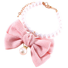 2Pièces Collier Chiot Rose Avec Perles Nœud Décoratif