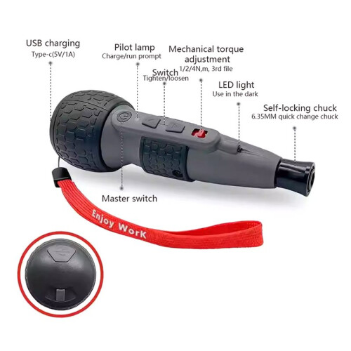 Electric Screwdriver  Drill 3-Level Torque Type-C LED Light Pen-Style Home Maintenance Easy for Beginners 2