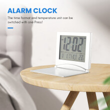 Travel Alarm Clock, Digital LCD Display Desk Foldable Clocks With Snooze Backlight Temperature Date Timer 12/24Hr