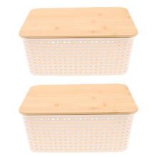 2Pcs Plastic Bamboo Lid Baskets Stylish Kitchen Countertop Organizer