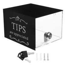 2Pcs Clear Acrylic Tip Jar Black Lock Box for Restaurant & Party Use
