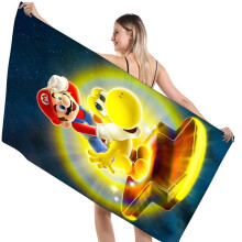 (Glow)Toalha de banho 3d Super Mario Bros tamanho grande secagem rápida absorvente roupão viagem
