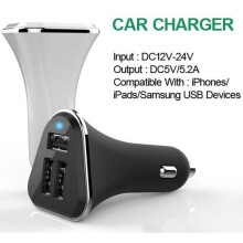 (white)3 Port Car Charger Adapter Mini Usb Auto Car Power Adapter Phone Charger