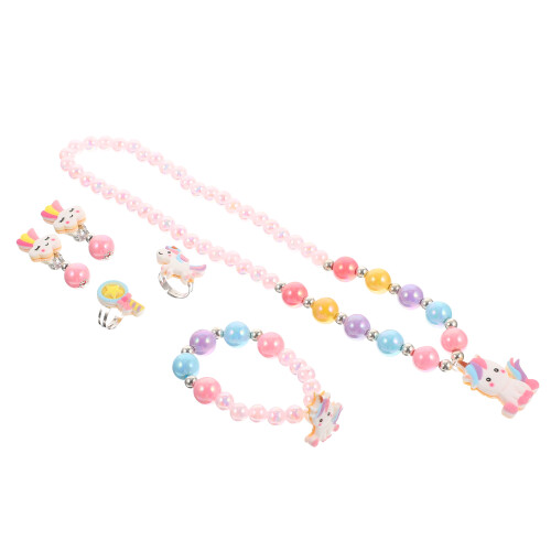 2Ensembles Coffret Bijoux Enfants Rose Collier Perles Et Boucles