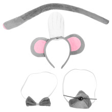 2Sets Animal Costume Mouse Kit Grey Chef Hat Bowtie Tail for Parties