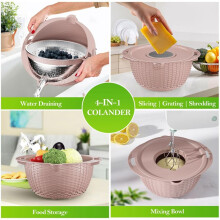 Colander with Mixing Bowl Grater Set Colander Bowl Fruit Strainer Bowl Colanders&Food Strainers Rotatable Kitchen Bowl-A