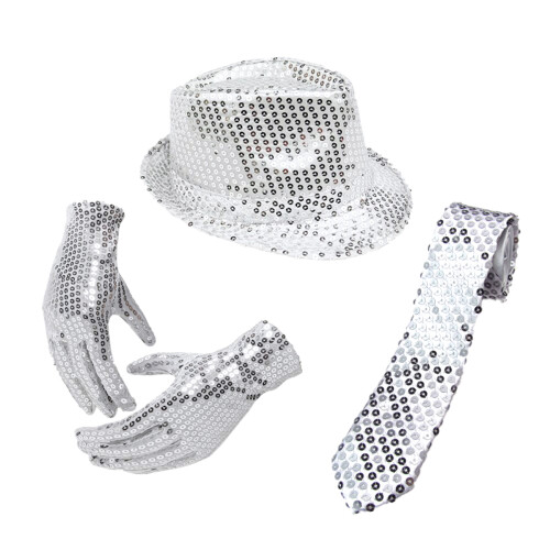 9Pcs Lightweight Silver Jazz Hat and Accessories for Dance Performance