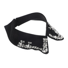 3Pcs Black Cloth Rhinestone Collar Necklace Women Detachable Stylish