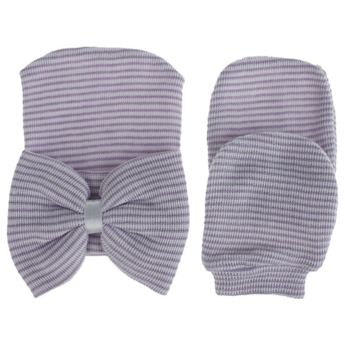 2Pièces Bonnet Nœud Et Bébé Tricotés Violet