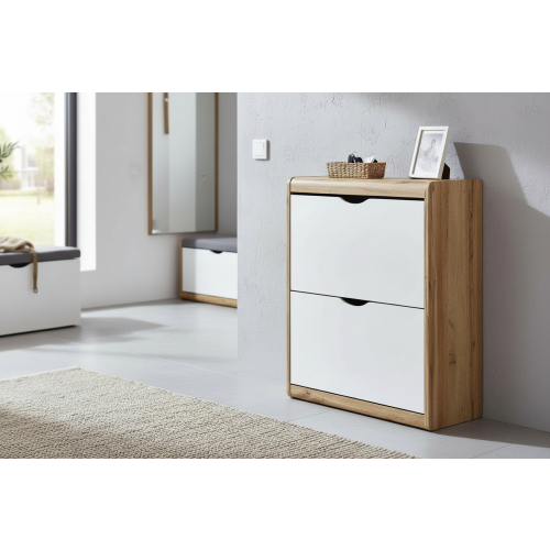 Timber Art Design UK Essentials Wotan Oak & White 2 Drawer Shoe Cabinet