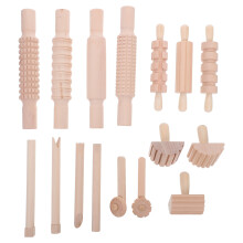 1Ensemble Outils En Bois Pour Argile, Rouleau Tampons Beige Enfant
