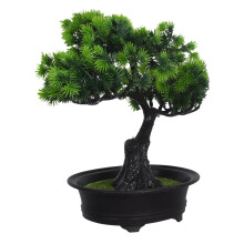 2Pcs Artificial Bonsai Pine Tree Green Japanese Style Decor