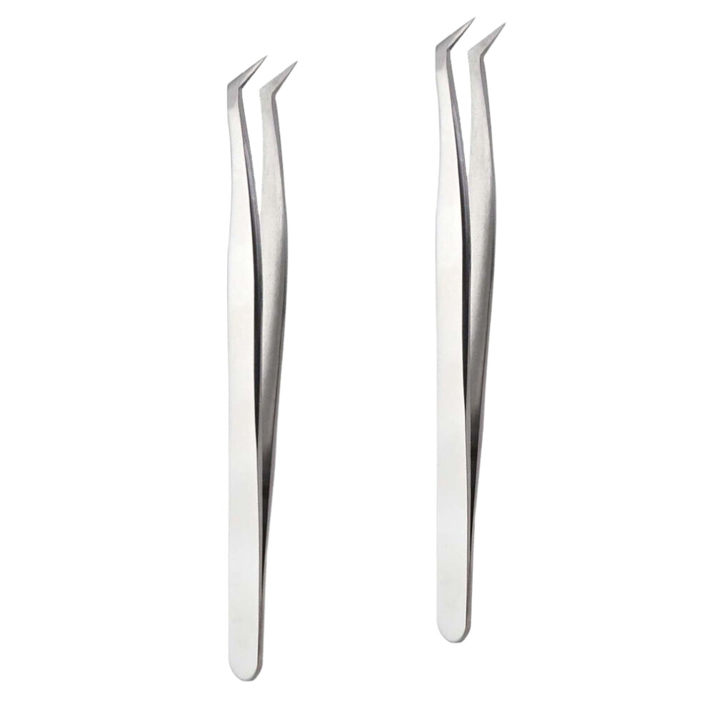 Ohphcall Silver 6Pcs High Precision Eyelashes Extension Tweezers For Salon Use