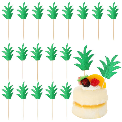 300Pièces Décorations Cupcake Ananas Vertes En Bambou Tropicales