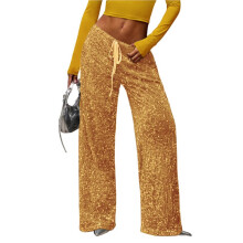 Women'S Glitter Sequin Long Loose Pants Bling Party Clubwear Elastic Casual Pants Beige XXL