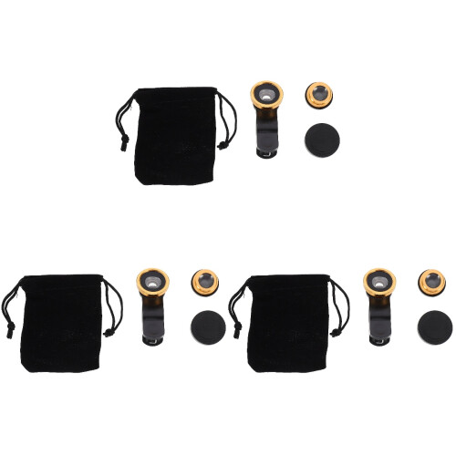 6Sets Mobile Kameraobjektive Gold 3in1 Mit Fisheye, Weitwinkel, Makro 2