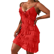 Women'S Bodycon V Neck Sleeveless Spaghetti Strap Mesh Ruched Club Party Short Dress Red L
