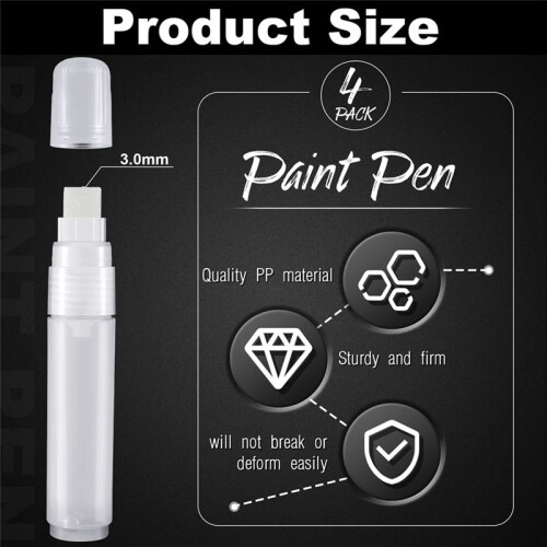 4 Pack Paint Pens 15 mm Empty Acrylic Permanent  Clear White  Pen Fine Point Empty Refillable Markers 2