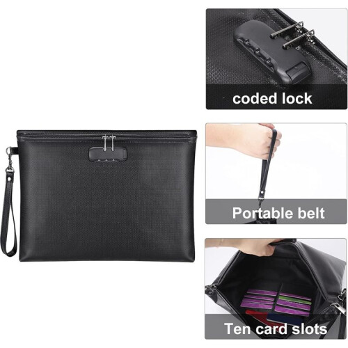 Fireproof Document Bag with Lock, with Zipper Closure, Storage Pouch for A4 Letter Size Document, Cash,Cell Phone,Tablet 2